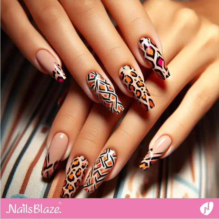 Geometric and Leopard Print Nail Design | Animal Print Nails - NB2533